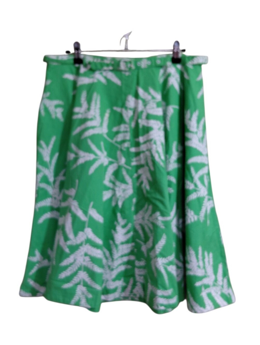 Tommy Hilfiger Green and White Leaf-Print Skater Skirt